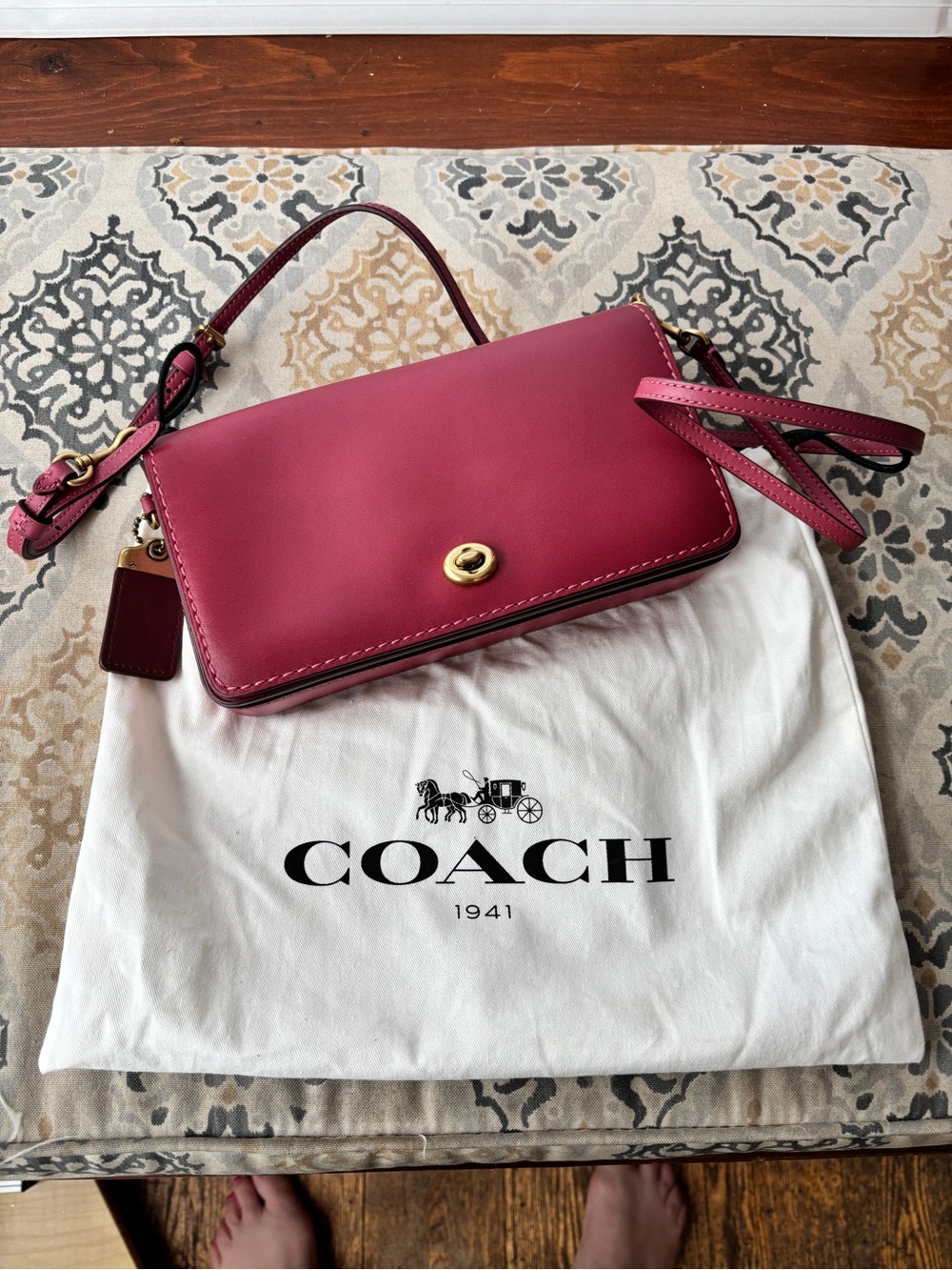 Vintage COACH Leather Crossbody Bag in Berry Pink with Gold-Tone Hardware